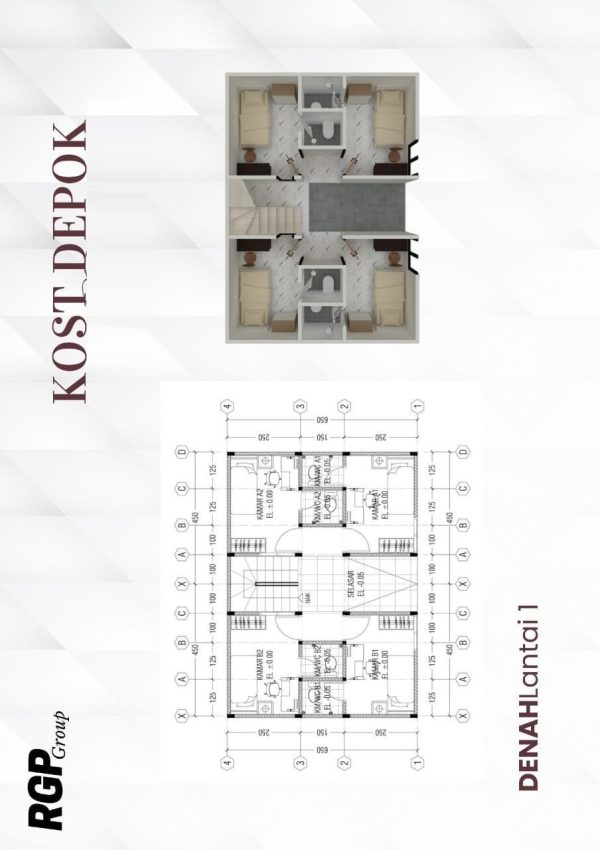 Jual Kost Pondok Cina Margonda denah lt 1